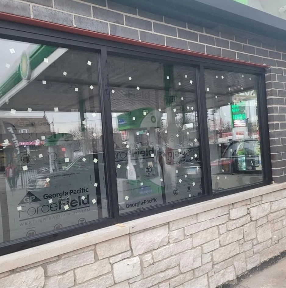 Gas station storefront window glazing