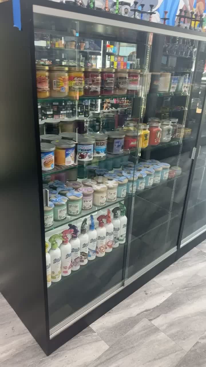 Retail glass jar display shelving installation